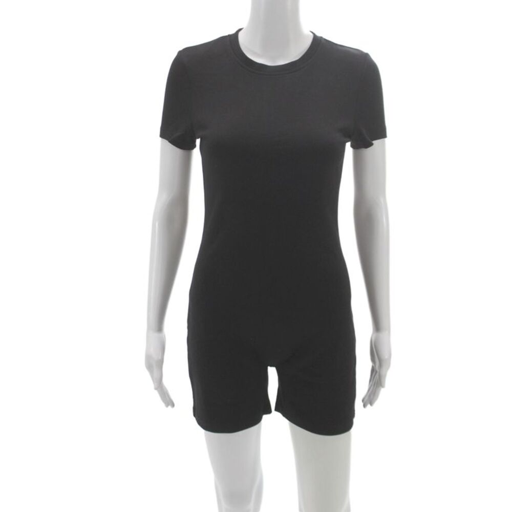SNDYS. Womens Black Cotton Romper Crew Neck Short Sleeve Zip Above Knee Size XL